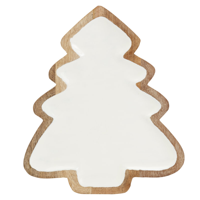 Vaisselle des Fêtes 14 "BOIS DE MANGUE AVEC ARBRE DE NOEL BLANC