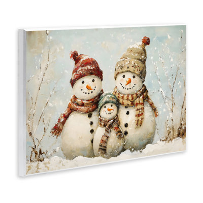 Famille de bonhomme de neige sur plaque murale, design par Petal Prints Design