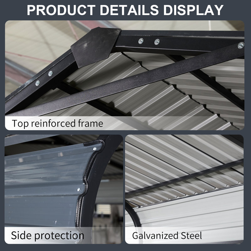 13x26.5 Metal Heavy Duty Carport Outdoor Canopy Large Garage With Galvanized Steel Roof And Frame For Driveway Car,truck