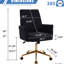 Chaise de bureau ergonomique à dossier mi-haut et relevable, en velours côtelé noir rayé, base en métal doré, coussin en mousse à mémoire de forme souple, forme en S pour un soutien lombaire, un confort des épaules et des coudes, coutures de haute précision.