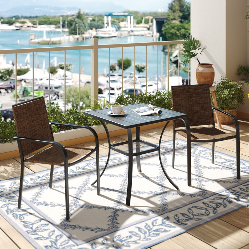 2 - Person Metal Patio Dining Set With Square Table, Brown