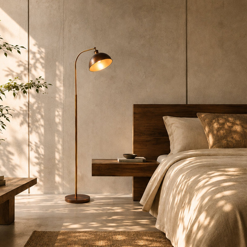 Lampe sur pied Lenna - cuivre, Brown