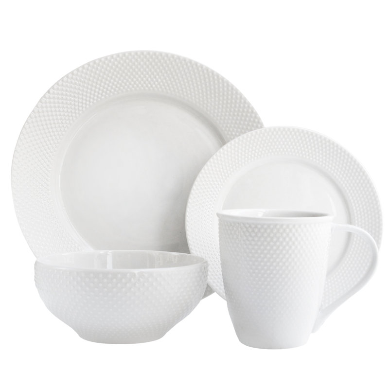 Chloe 16 Piece Porcelain China Dinnerware Set - Service for 4