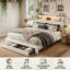 Smart LED White Velvet Upholstered Storage Bed With Bookcase Headboard & Charging Station (USB/Type-C), 140X200cm European Double / 160X200cm King, 2 Drawers Upholstered Frame-145181054