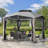 Sunjoy 12 x 12 ft. Gazebo with 2-Tier Canopy Roof, Outdoor Backyard Steel Frame Soft Top Gazebo with Ceiling Hook and Mesh Netting