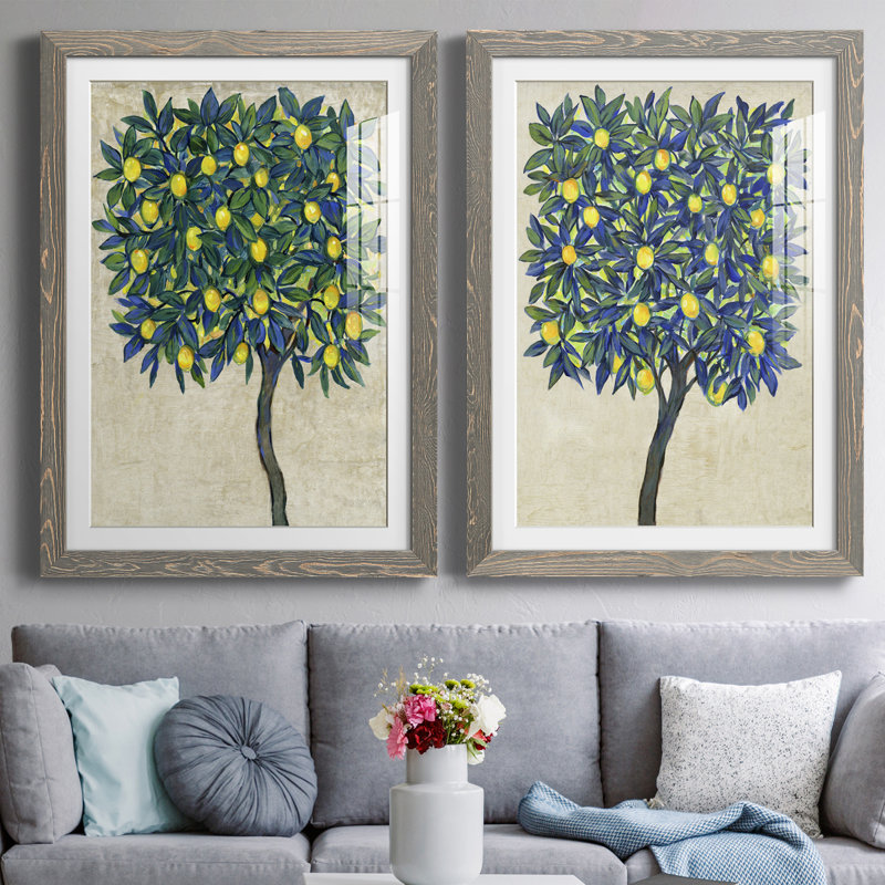 Lemon Tree Composition I Premium encadré mat - prêt à être accroché, Encadré gris, H 20 po x l 34 po x P 1 po