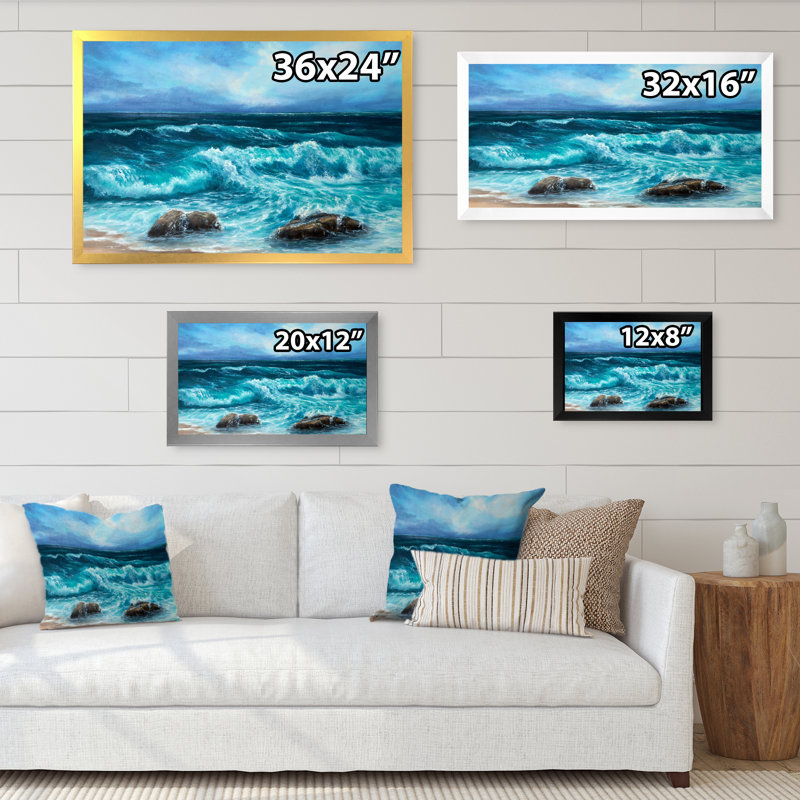 Wild Blue Ocean Waves XXI - reproduction d'art sur toile, Cadre photo blanc, H 24 po x l 36 po x P 1 po
