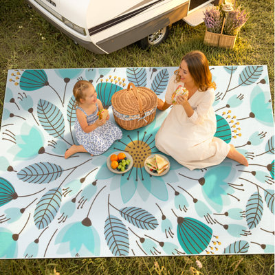 Washable 5X8 Yellow Floral Outdoor Rug, Non Slip Quick-Dry Mesh Rug for Deck Patio
