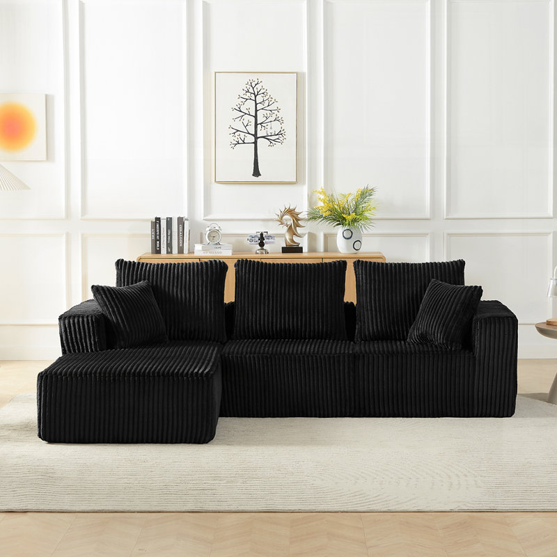 Canapé modulaire en velours côtelé avec siège profond Boneless, Noir