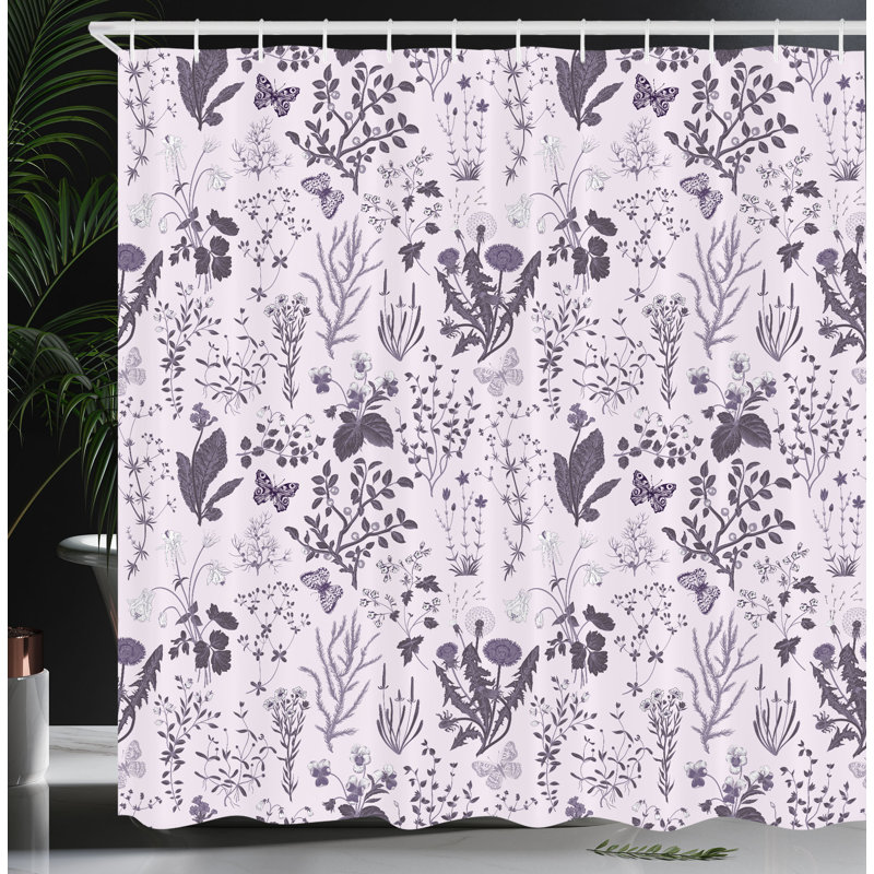 Rideau de douche simple et crochets Mixed, H 69 po x l 70 po, Gris mauve