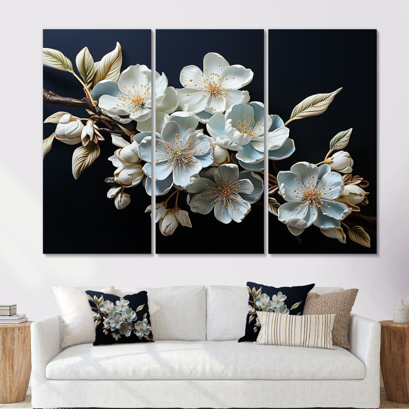 Minimalisme, art floral sur fond blanc, Toile tendue, H 40 po x l 60 po x P 1 po