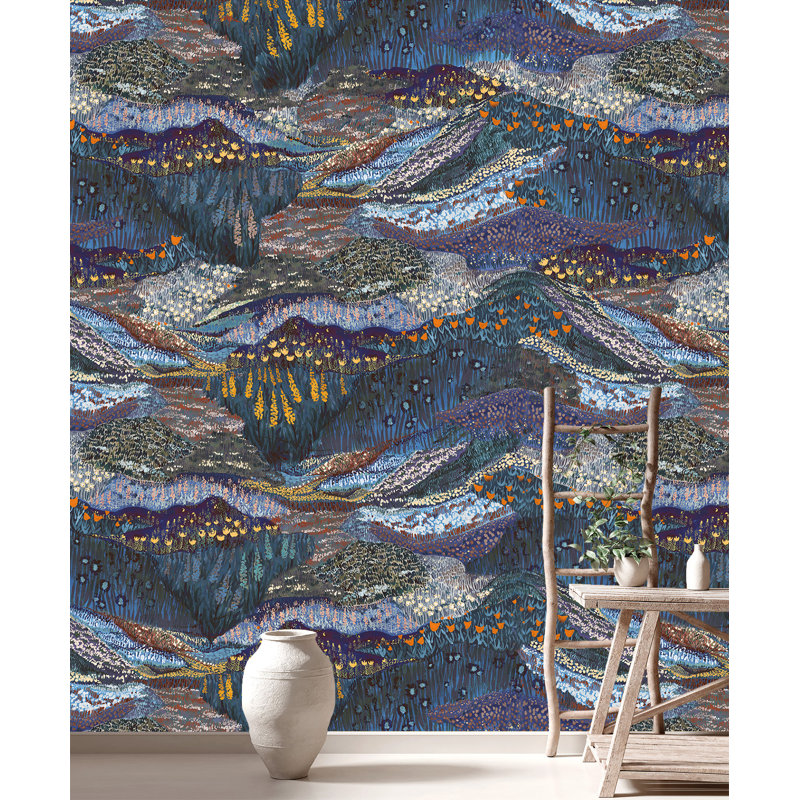 Papier peint texturé Lilas, Bleu