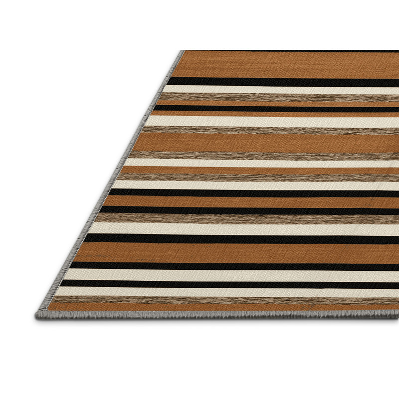 Washable Adobe White Striped Area Rug, Square 3'