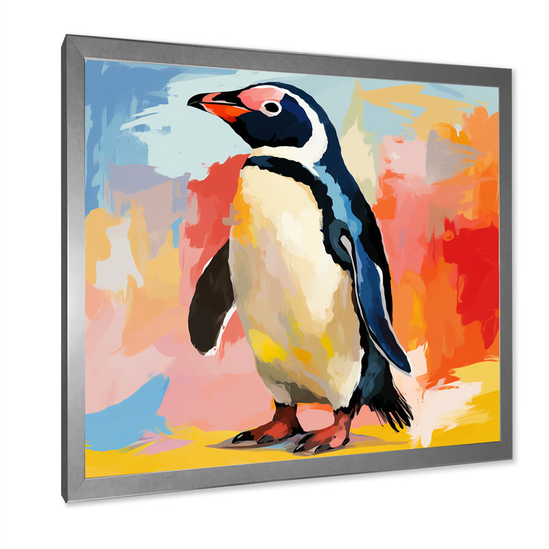 Charme de parade de pingouin - art mural pingouin, H 16 po x l 16 po x P 1 po, Cadre flottant blanc