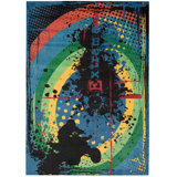 Tapis à motif imprimé graphique touffeté bleu / jaune / noir Manny