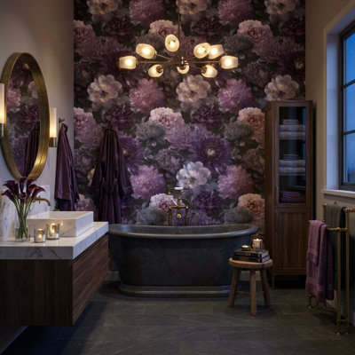 Papier peint floral violet autocollant, fresque murale lavande