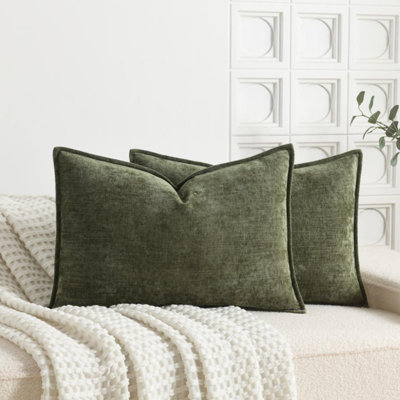 Housse de coussin décorative en chenille très douce et très veloutée avec bride (ensemble de 2)
