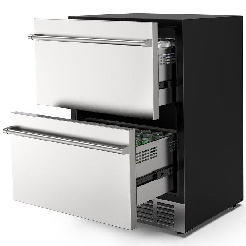 24" Undercounter Double Drawer Beverage Refrigerator, 133 Cans Capacity Cooler with Quiet 38dB Operation