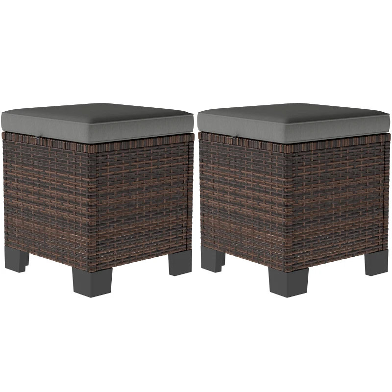 Set Of 2 Outdoor Wicker Ottoman Cubes | Gift Idea, Gray , Polyester Blend