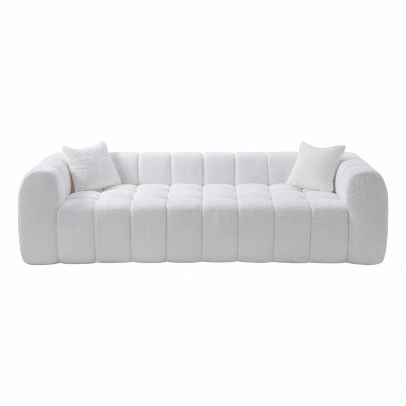 Très grand canapé nuage guimauve avec tissu bouclé et sans assemblage, Boucle blanc