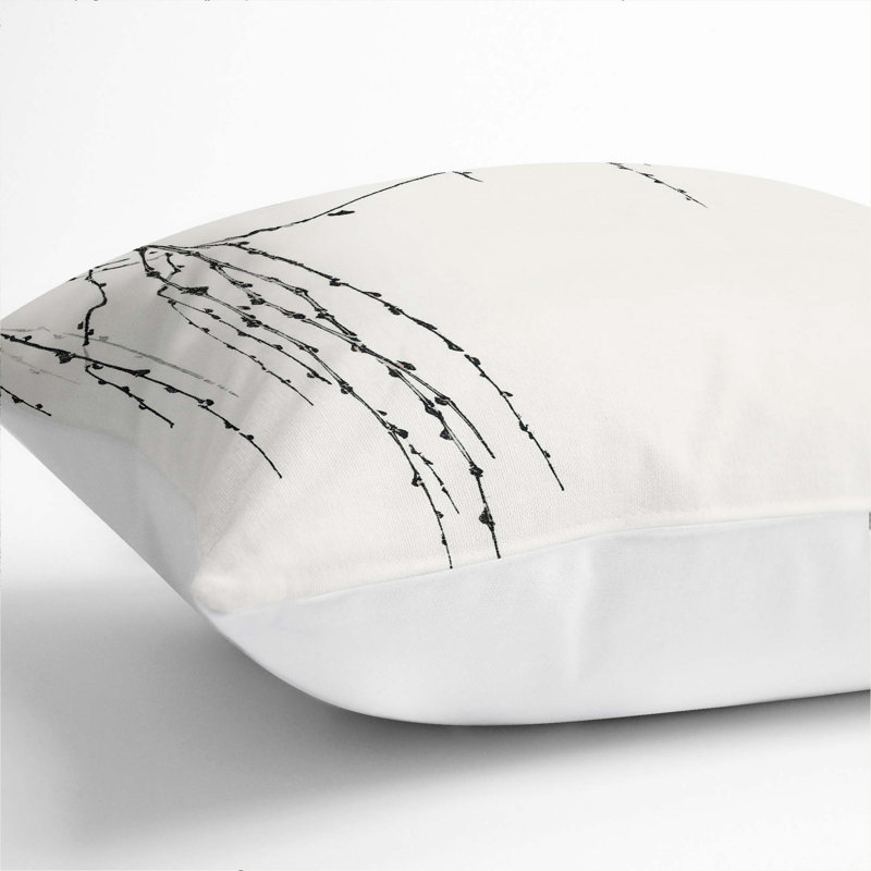 Drooping Tree Branches Square Throw Cushion, White, 55cm H x 55cm W x 20cm D