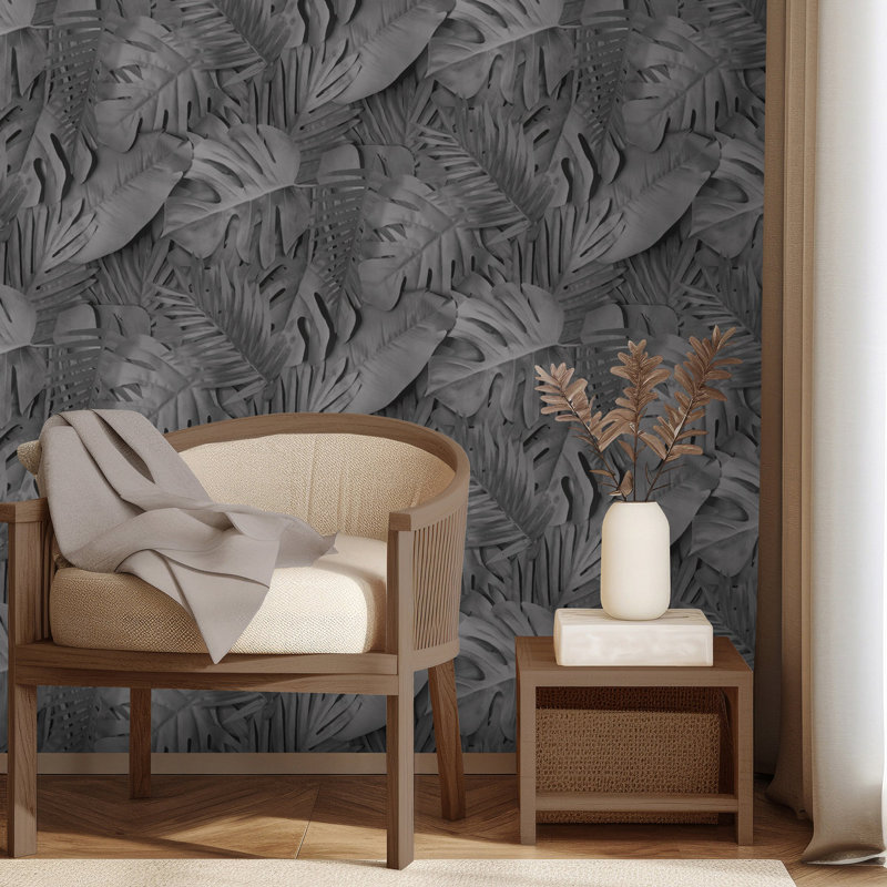 Grand papier peint feuilles tropicales Photoreal, Noir