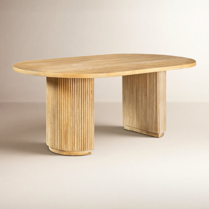 Fitzroy - Modern Natural Acacia Oval Dining Table, 29.9" H x 86.6" W x 43.3" D