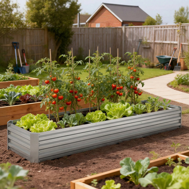 Grande jardinière surélevée galvanisée 8x2x1ft, 11,8 po H x 94,5 po L x 23,6 po P, Argent argent, 1