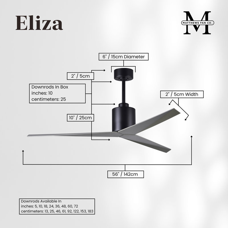 Eliza Outdoor Downrod Ceiling Fan, Matte Black, Brushed Nickel