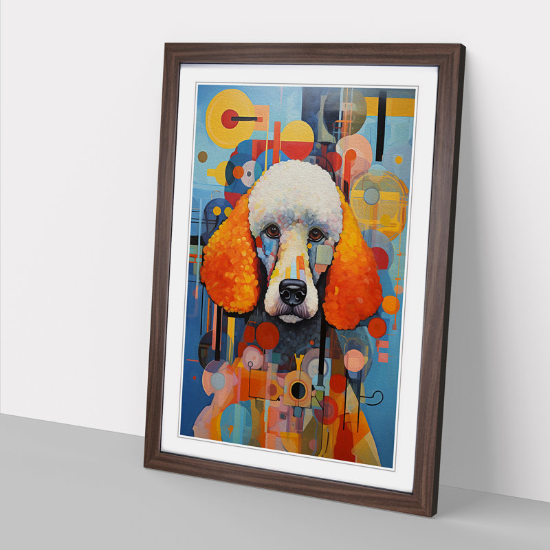 XYZ-FRM-V1223-5260 Poodle Constructivism - Single Picture Frame Print on Wood, Walnut, 46cm H x 34cm W x 2cm D