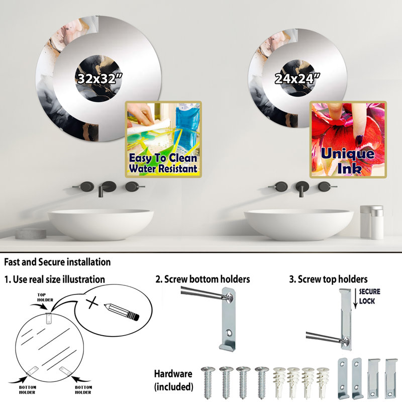 Serpa - Miroir mural demi-cercle, 23,6 po x 23,6 po
