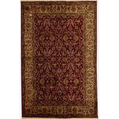 Wool Oriental Area Rug in Wine/Gold