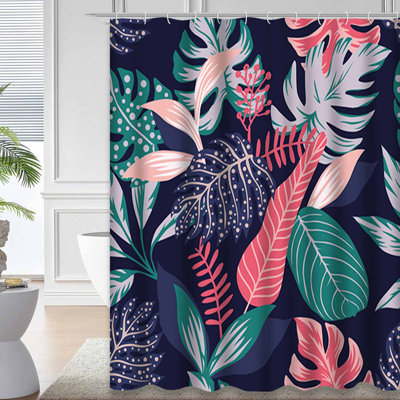 Rideau de douche imperméable à motif de palmier abstrait avec 12 crochets TropicMod