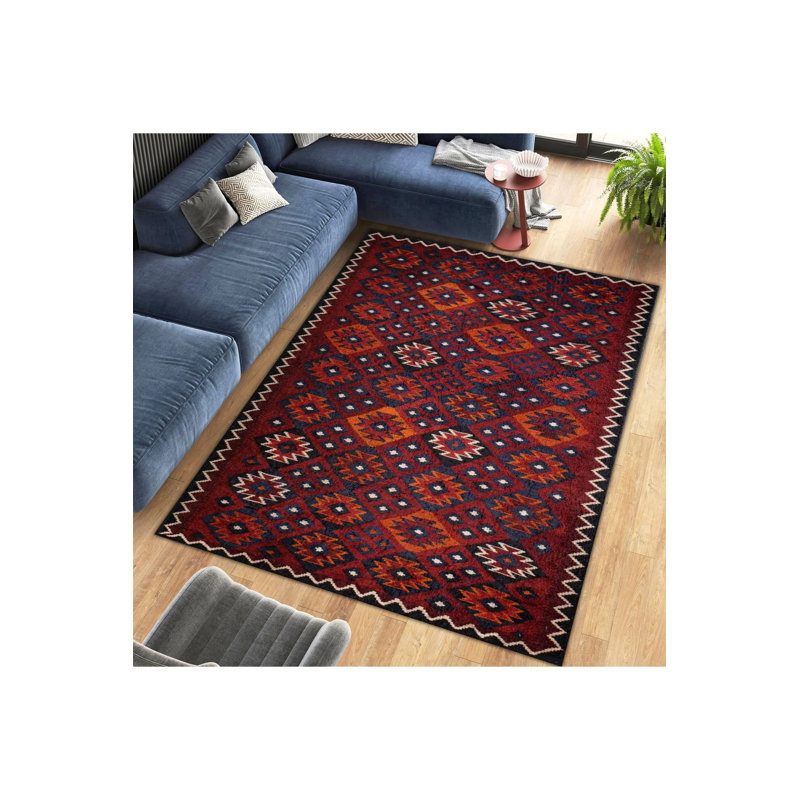 Tapis décoratif rétro à motif traditionnel lavable à la machine, Rectangle 3 pi 3 po x 4 pi 11 po