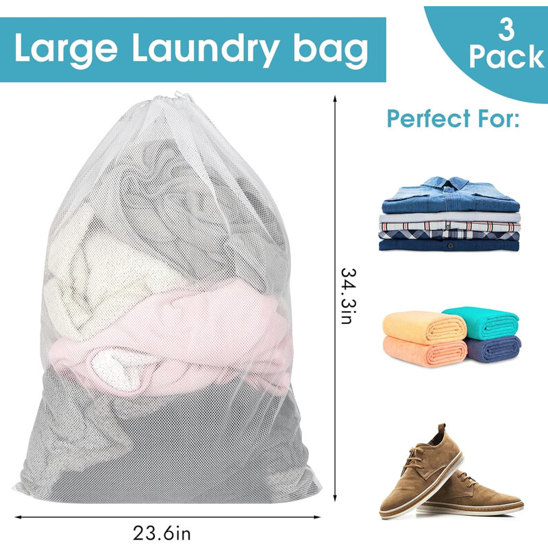 Paquet de 3 grands sacs de rangement à linge avec serrure à cordon 23 po x 34 po