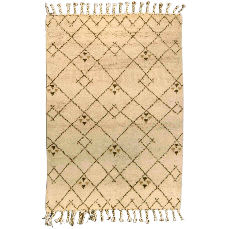 Tapis rétro en laine noué à la main à motif géométrique marocain vintage Mid-20Th Century