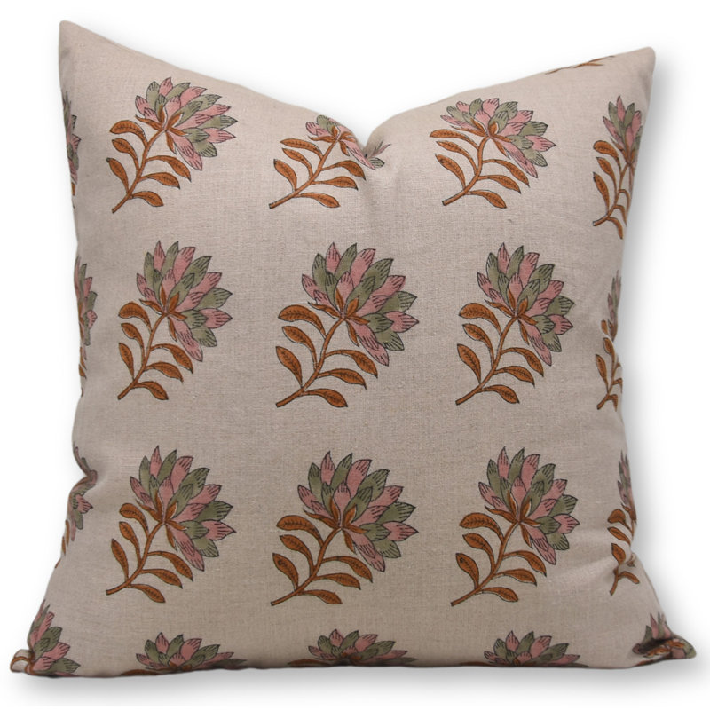 Housses de coussin en lin pur à motif de Fab Fabine (fleur d'été, orange), H 14 po x l 14 po