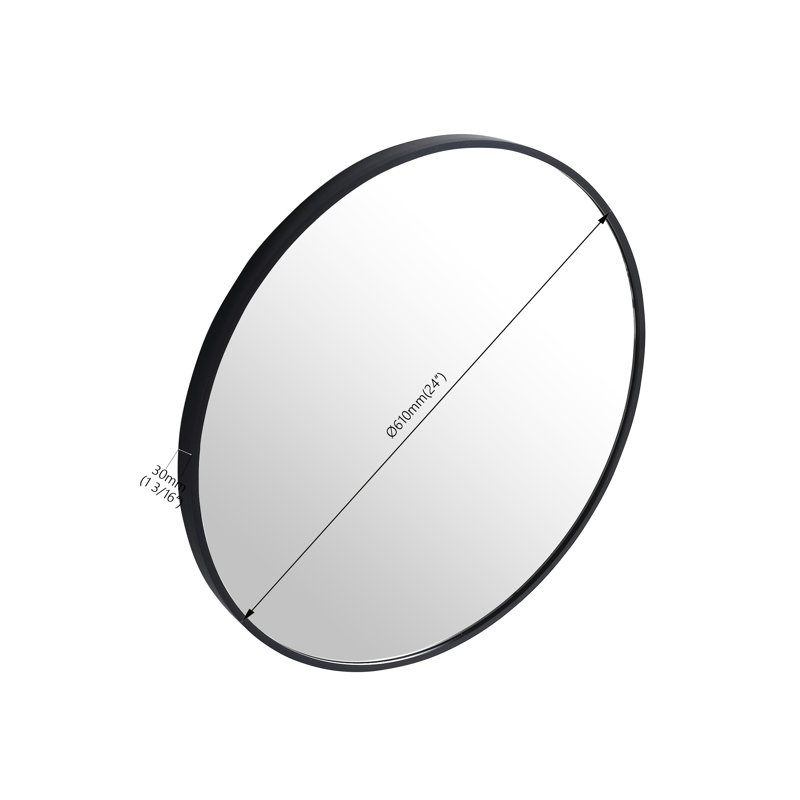 Miroir rond 24 po noir avec construction pour la maison, une charmante salle à manger et un couloir, 1,22 po x 23,82 po