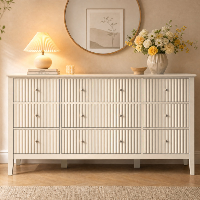 Commode 9 tiroirs Amberrae, Beige