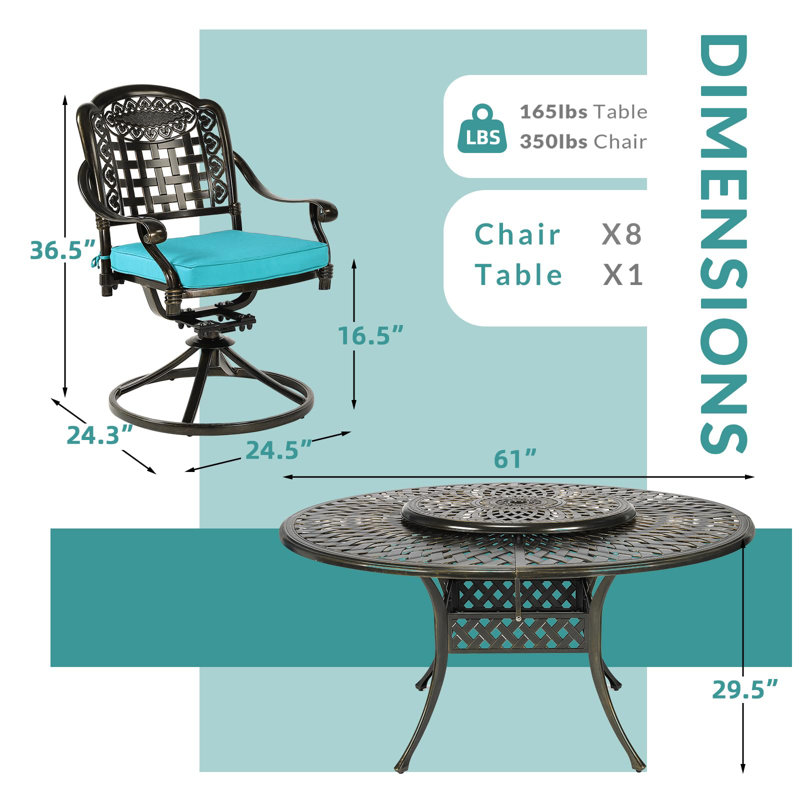 Round 8 - Person 61" L Outdoor Dining Set, Ocean Blue