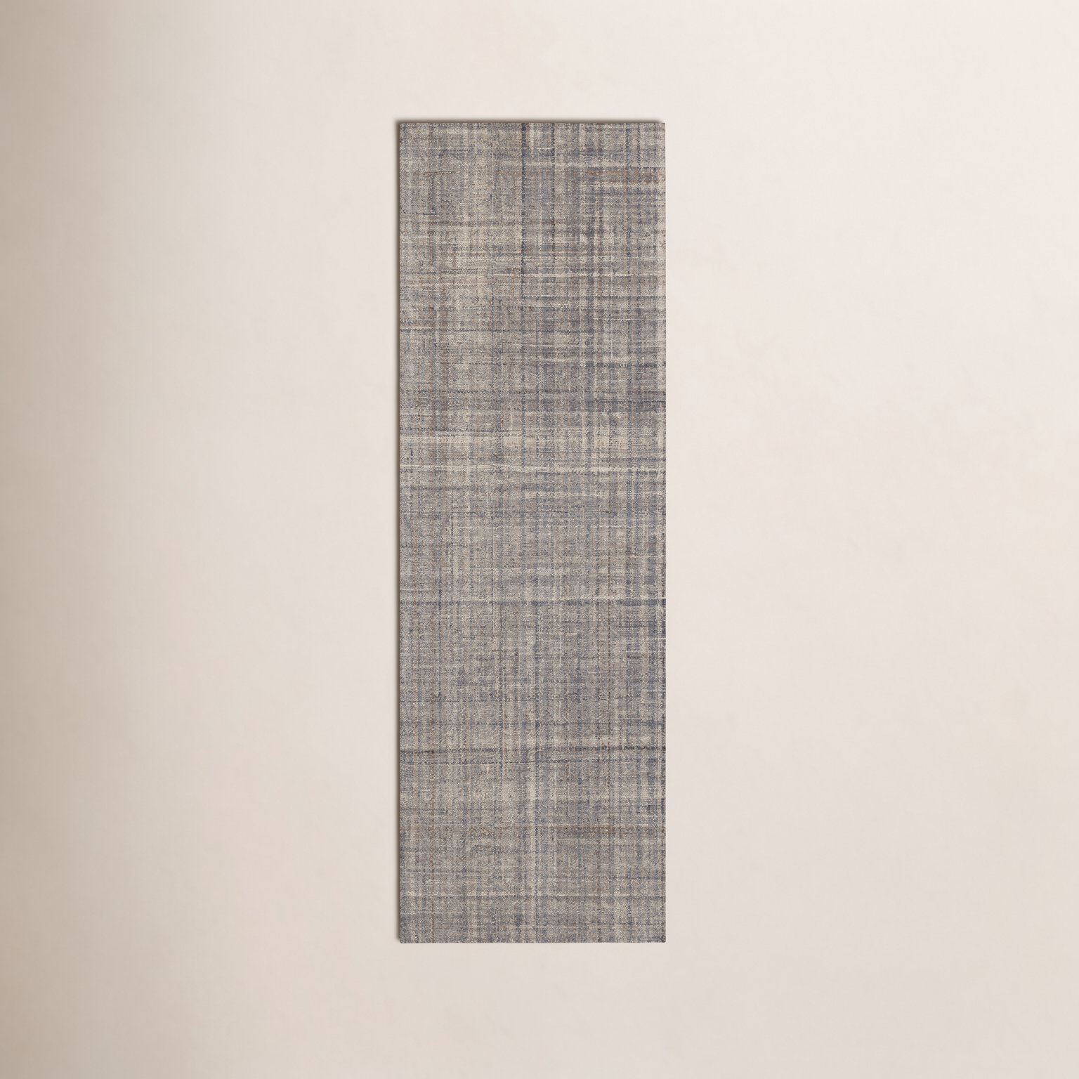 Harris Blue Brown Hand-Hooked Plaid Wool Rug, Runner 2'6" x 8', Blue/Brown