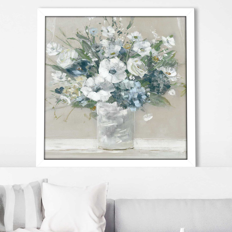 «Be Happy» par Sally Swatland - Peinture, Cadre blanc, H 31,5 po x l 31,5 po x P 1 po