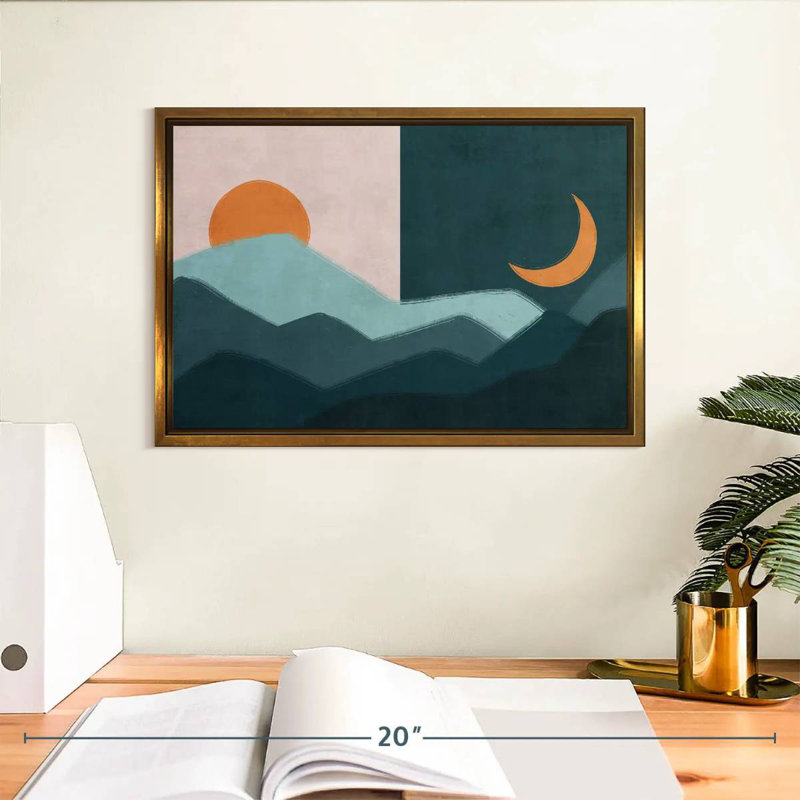 Soleil et lune en plein air, Cadre flottant doré, 13 po x 9 po