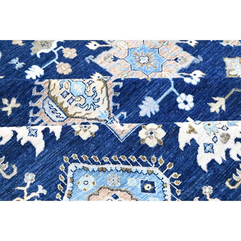 Hand Knotted Wool Area Rug in Blue