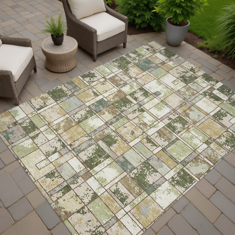 Machine Washable Indoor/Outdoor Chantille ACN2442 Geometric Rug, Olive, 2'6" x 3'10"