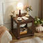 Table de bout Farmhouse, grande table d'appoint avec tablette de rangement à 2 niveaux, tables de bout rustiques brunes pour le salon, table de thé carrée (noyer)-50285957-48329919