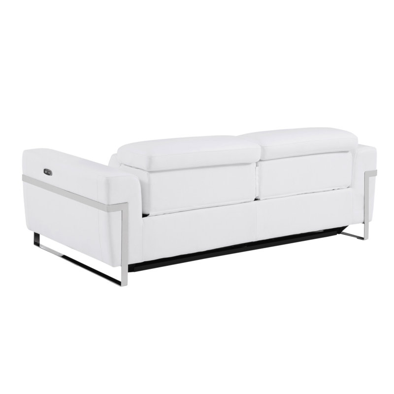 Global United Top Grain Italian Leather Sofa With Power Recliner, White
