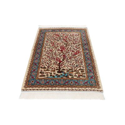 Tapis turc ivoire et bleu 3x5