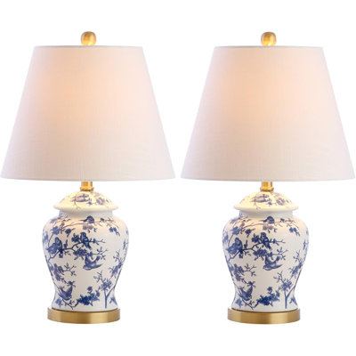 Set Of 2 Chinoiserie Table Lamps - Blue/White Cottage Style For Living Room