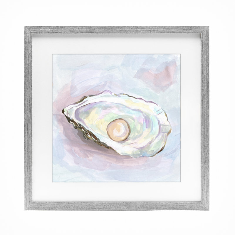 «Silent Opal Oyster», reproduction sous verre encadrée, design par Melissa Wang, H 16 po x l 16 po, Cadre de ferme gris
